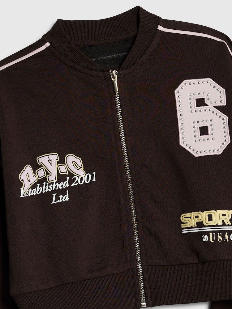 River Island Brown Graffiti Bomber Jacket & Rara Skirt Set