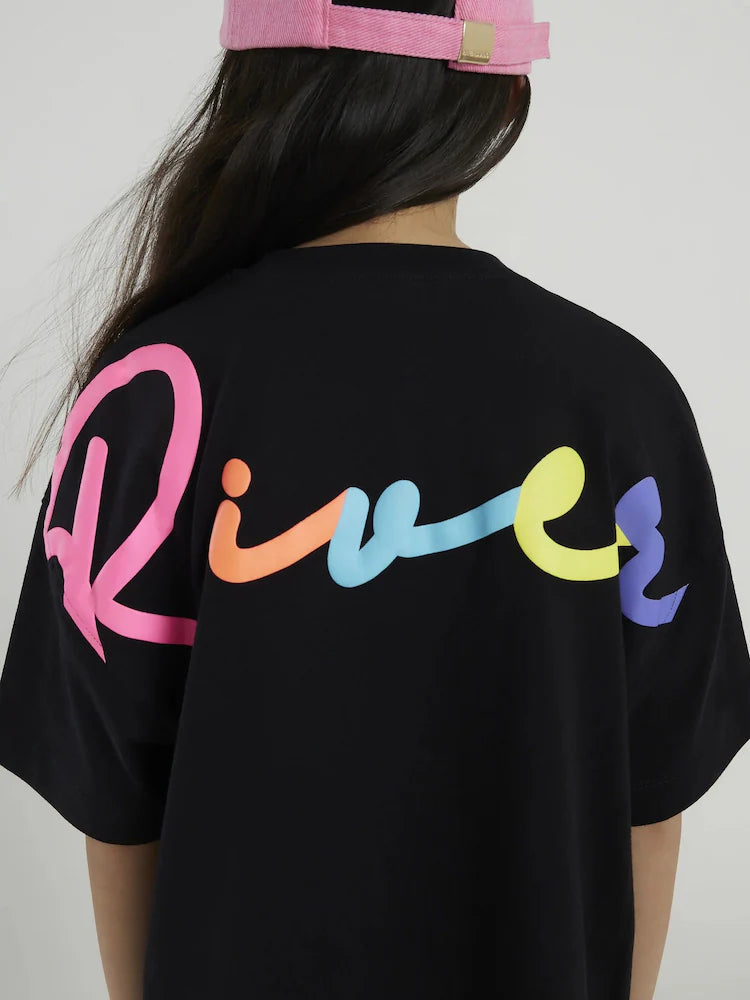 Girls River Island Black River T-Shirt & Kickflare Set