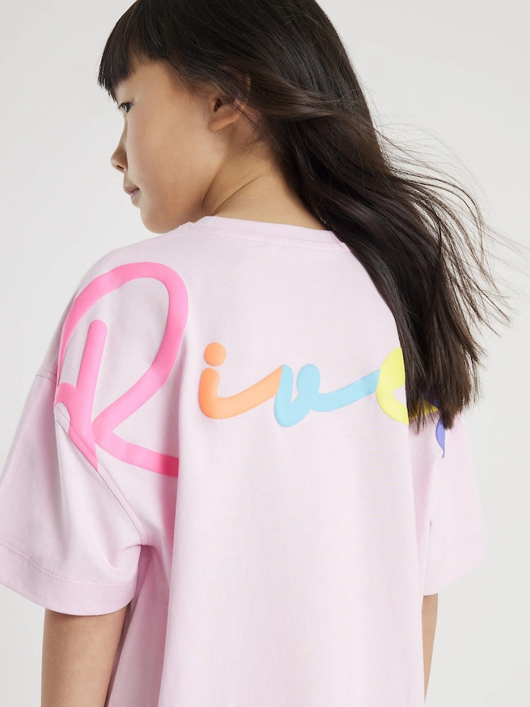 River Island Pink River Branded T-Shirt & Kickflare Set