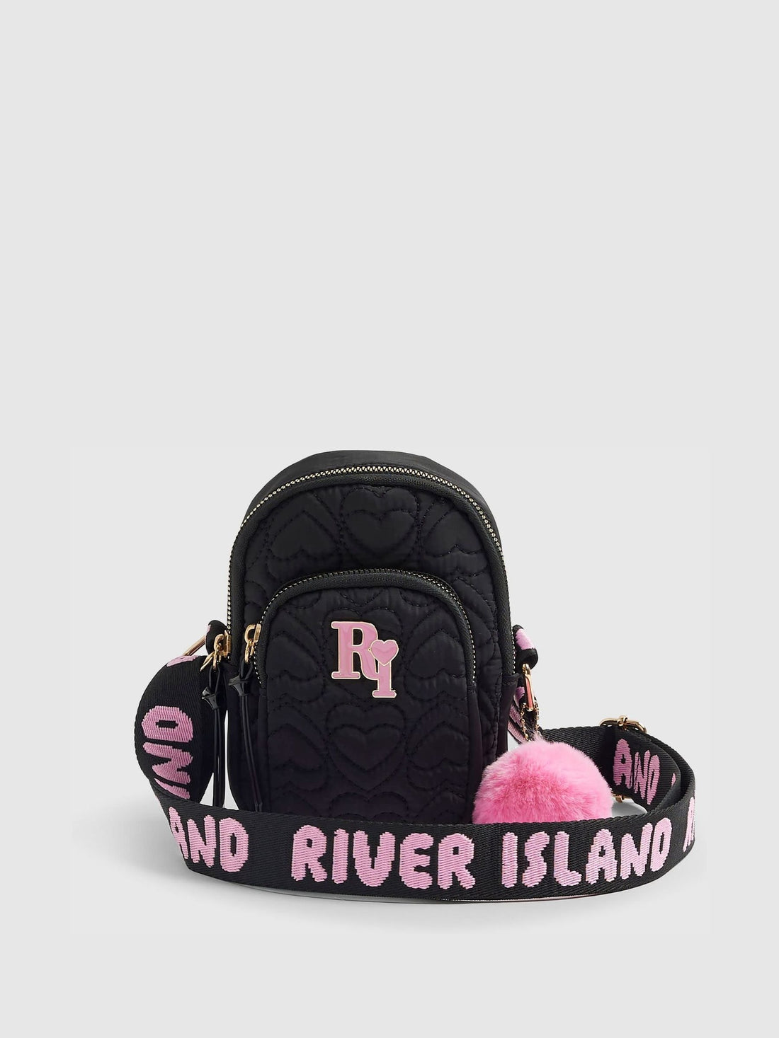 River Island Black Quilted Heart Festival Bag