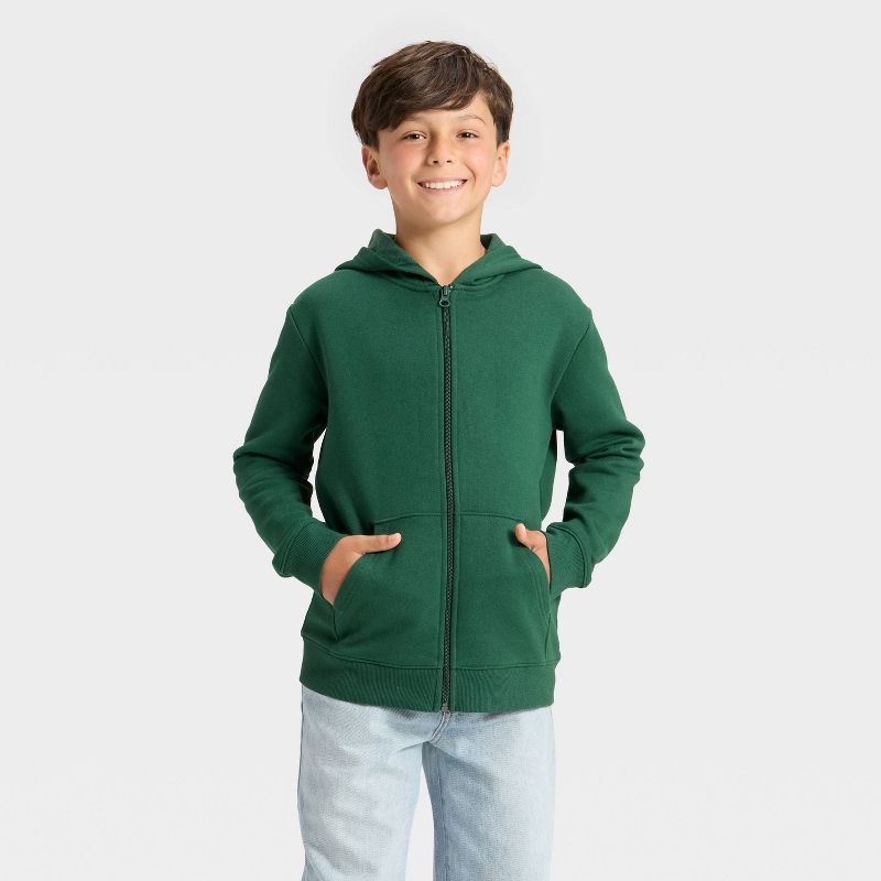 Boys' Fleece Zip-Up Hooded Sweatshirt - Cat & Jack™ Dark Green M