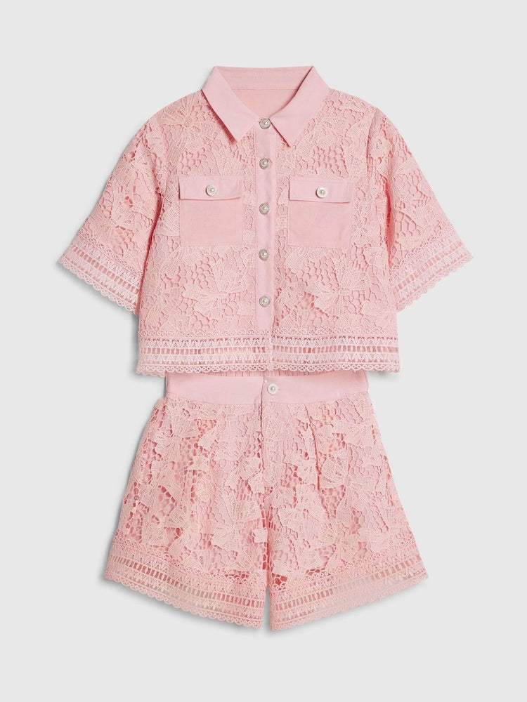 River Island Pink Lace Blouse and Shorts Set