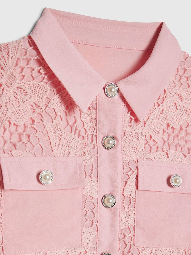 River Island Pink Lace Blouse and Shorts Set