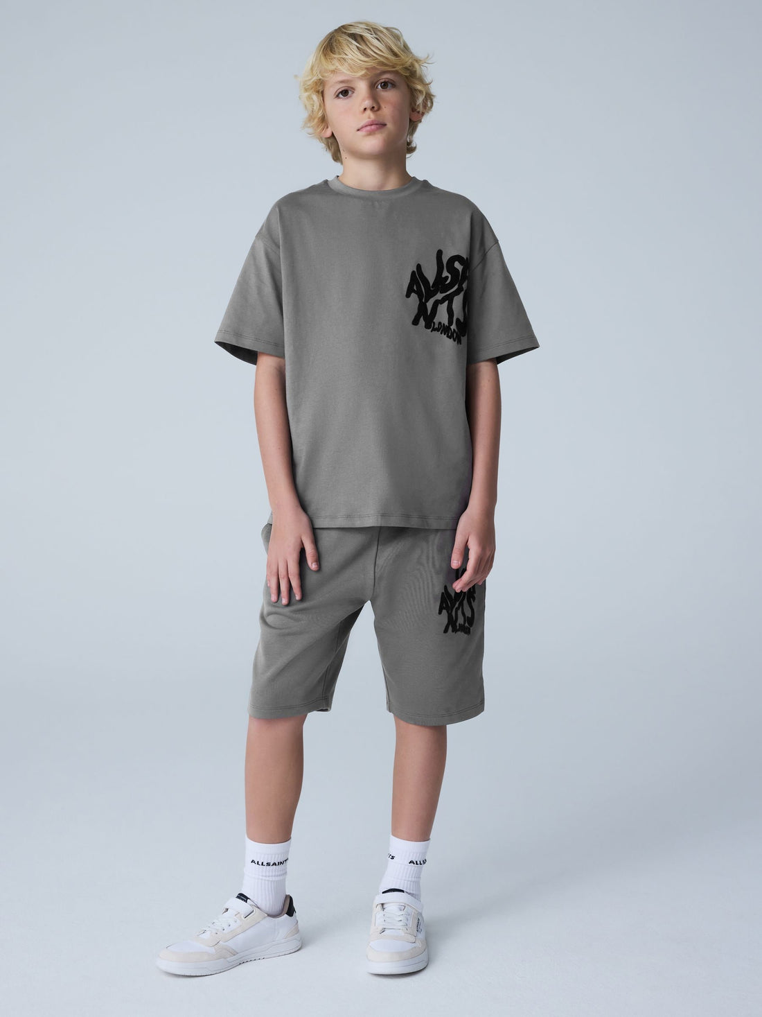smALLSAINTS Charcoal Grey/Flocked Orlando T-Shirt and Sweat Shorts Set