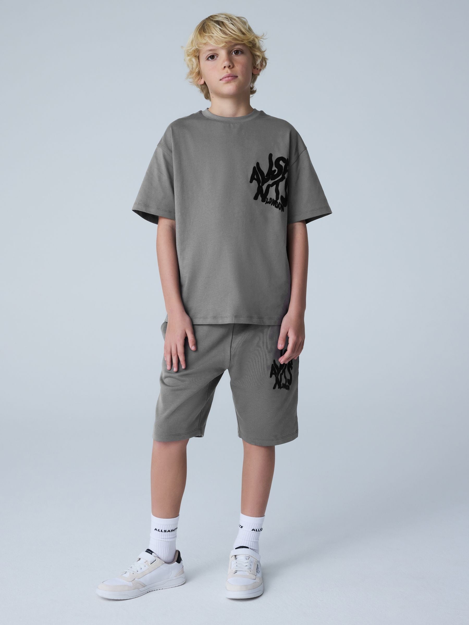 smALLSAINTS Charcoal Grey/Flocked Orlando T-Shirt and Sweat Shorts Set