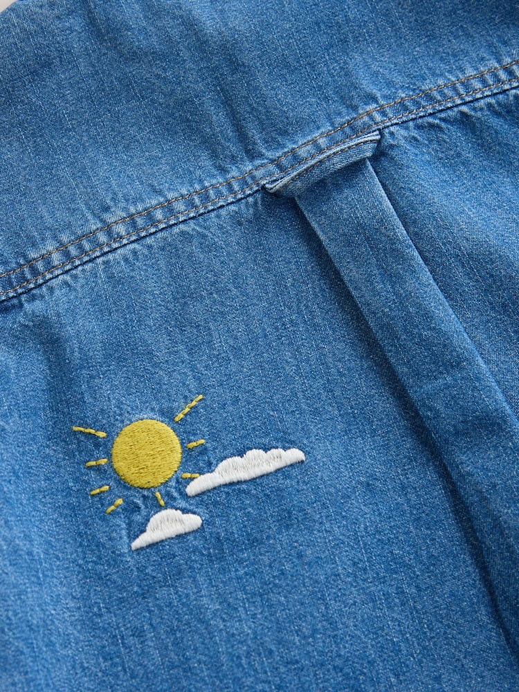 Blue Dino Embroidery Long Sleeve Denim Shirt (3mths-7yrs)