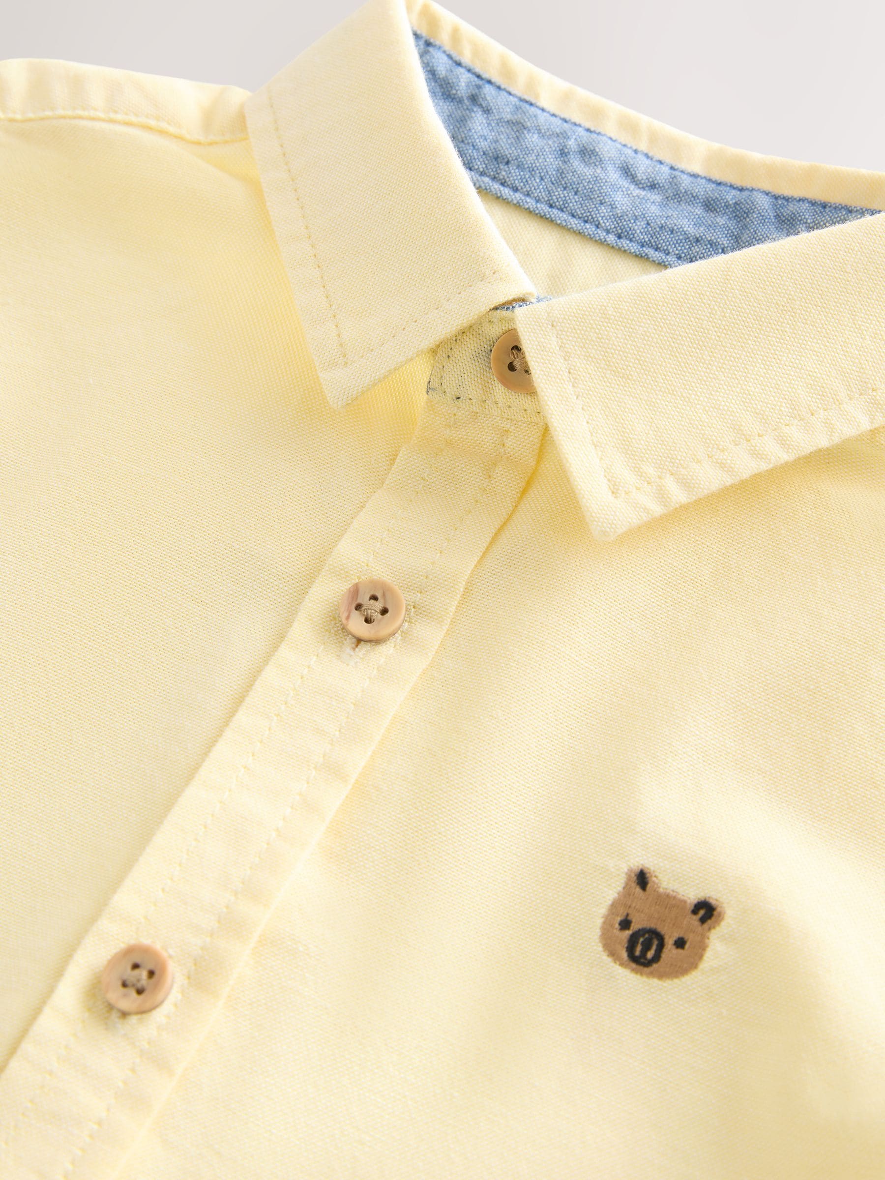 Yellow Gingham Character Short Sleeve Oxford Shirt (3mths-7yrs)