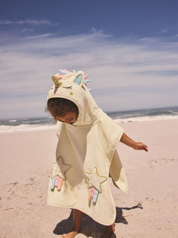 Ecru White Unicorn Towelling Poncho (9 Months - 2 Years , 3 - 6 Years , 7-10 Years)