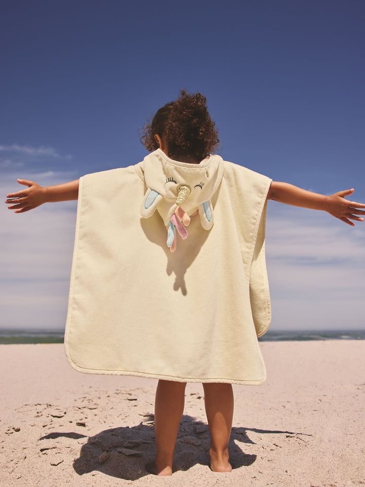 Ecru White Unicorn Towelling Poncho (9 Months - 2 Years , 3 - 6 Years , 7-10 Years)
