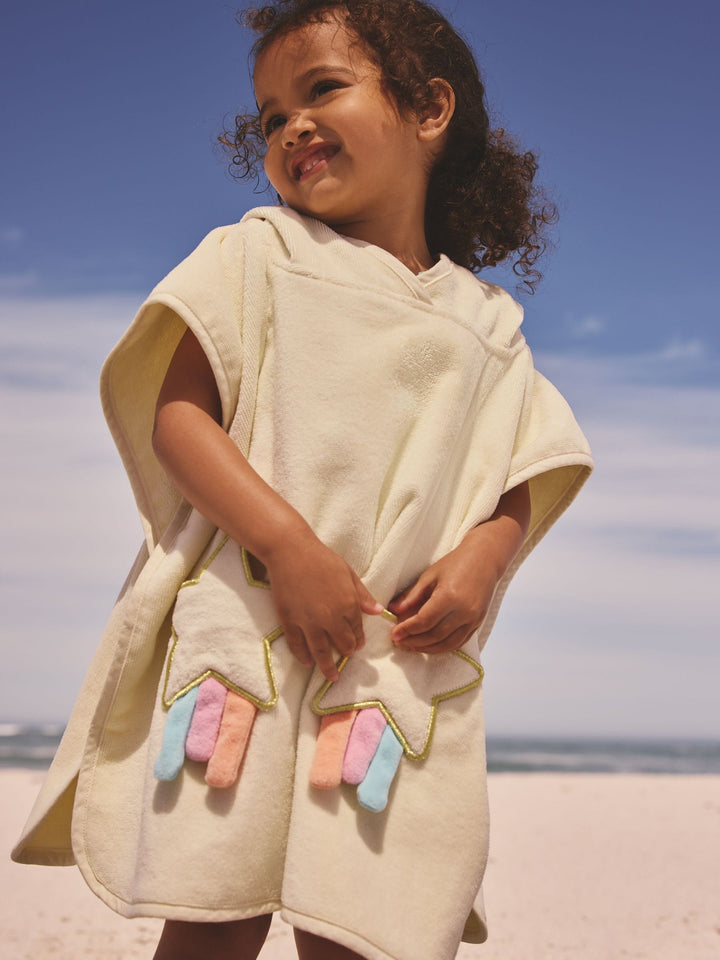 Ecru White Unicorn Towelling Poncho (9 Months - 2 Years , 3 - 6 Years , 7-10 Years)