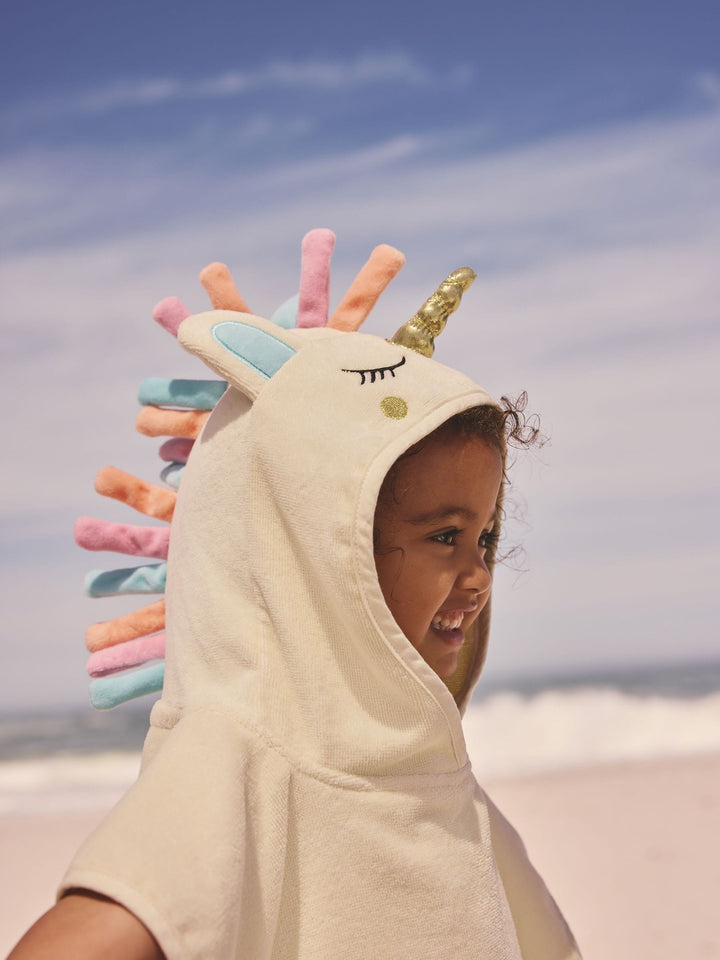 Ecru White Unicorn Towelling Poncho (9 Months - 2 Years , 3 - 6 Years , 7-10 Years)