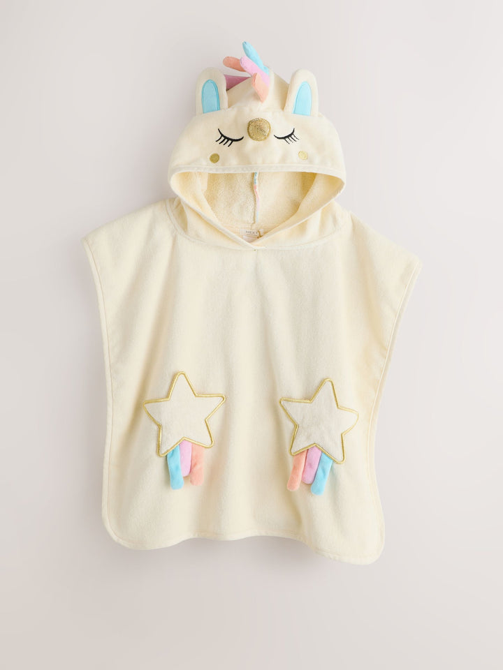 Ecru White Unicorn Towelling Poncho (9 Months - 2 Years , 3 - 6 Years , 7-10 Years)