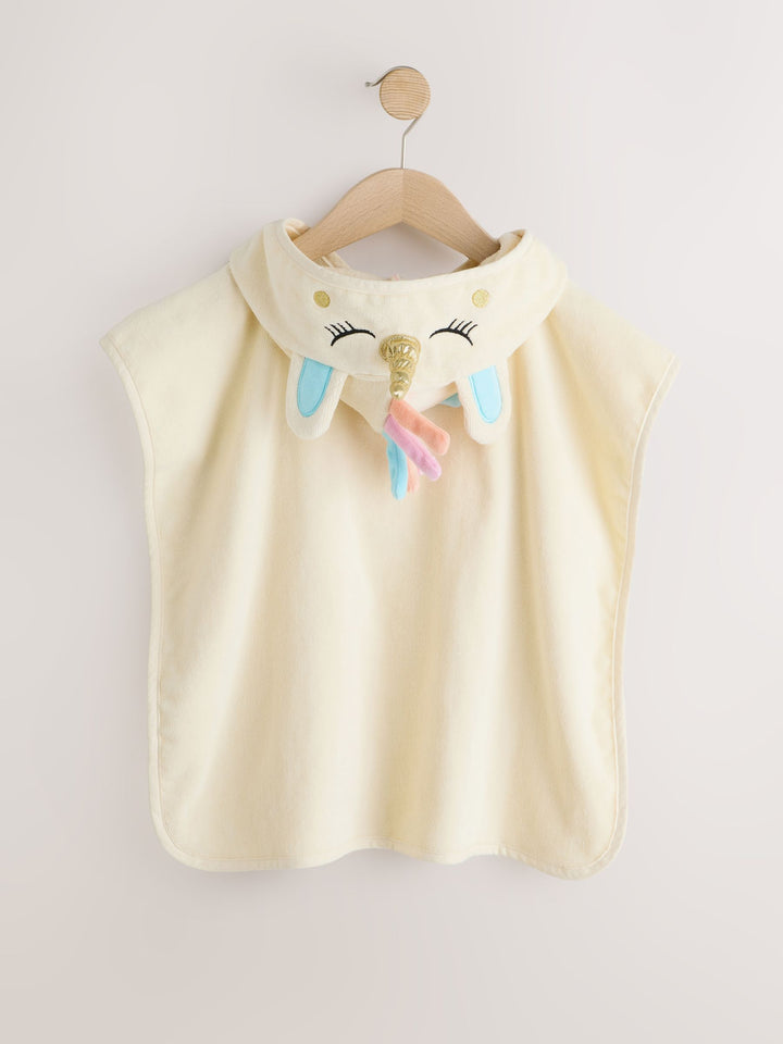 Ecru White Unicorn Towelling Poncho (9 Months - 2 Years , 3 - 6 Years , 7-10 Years)