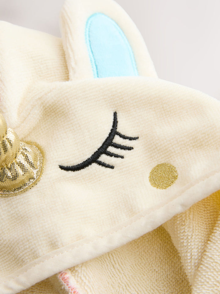 Ecru White Unicorn Towelling Poncho (9 Months - 2 Years , 3 - 6 Years , 7-10 Years)