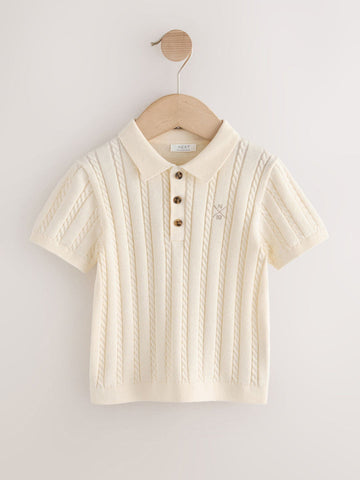 Ecru Cable Knit Polo Shirt (3mths-7yrs)