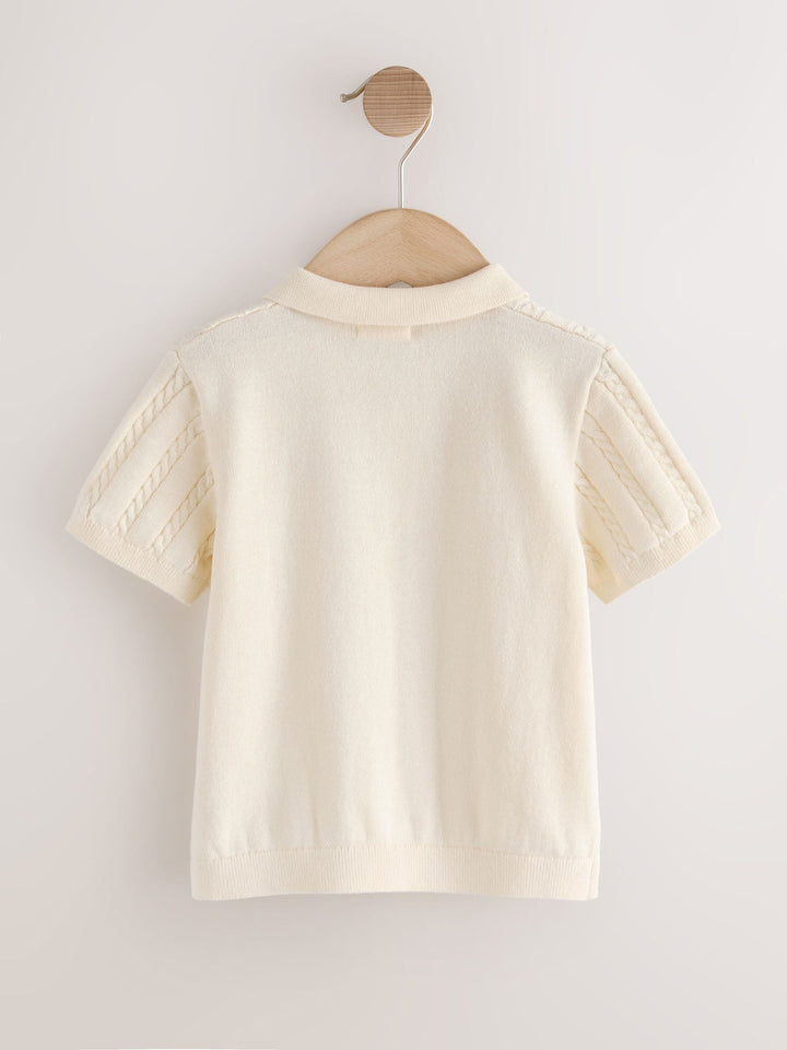 Ecru Cable Knit Polo Shirt (3mths-7yrs)
