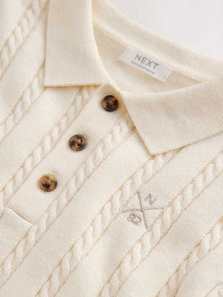 Ecru Cable Knit Polo Shirt (3mths-7yrs)