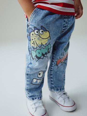 Mid Blue Denim Monster Graffiti Jeans (3mths-7yrs)