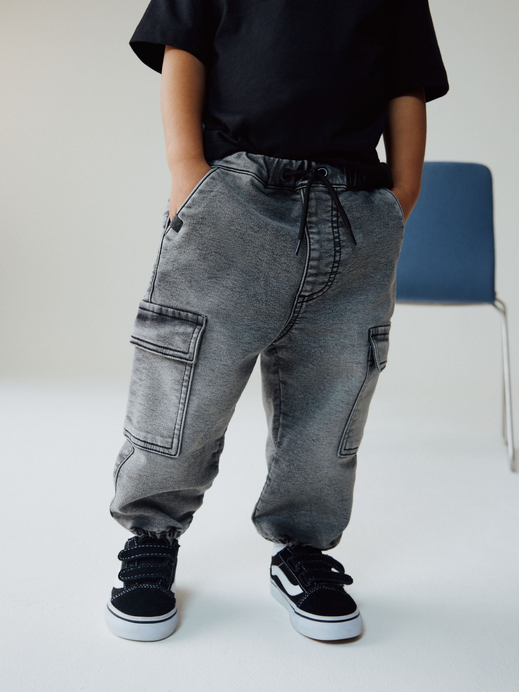 Grey Comfort Stretch Wide Cargo Jeans (3mths-7yrs)