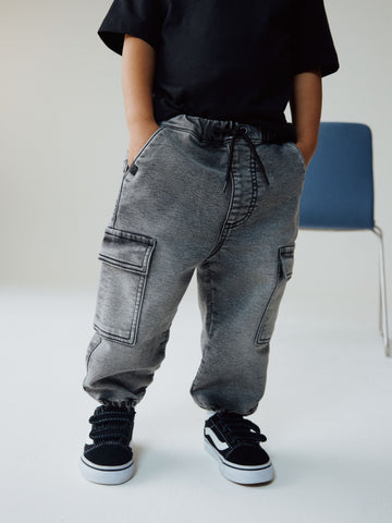 Grey Comfort Stretch Wide Cargo Jeans (3mths-7yrs)