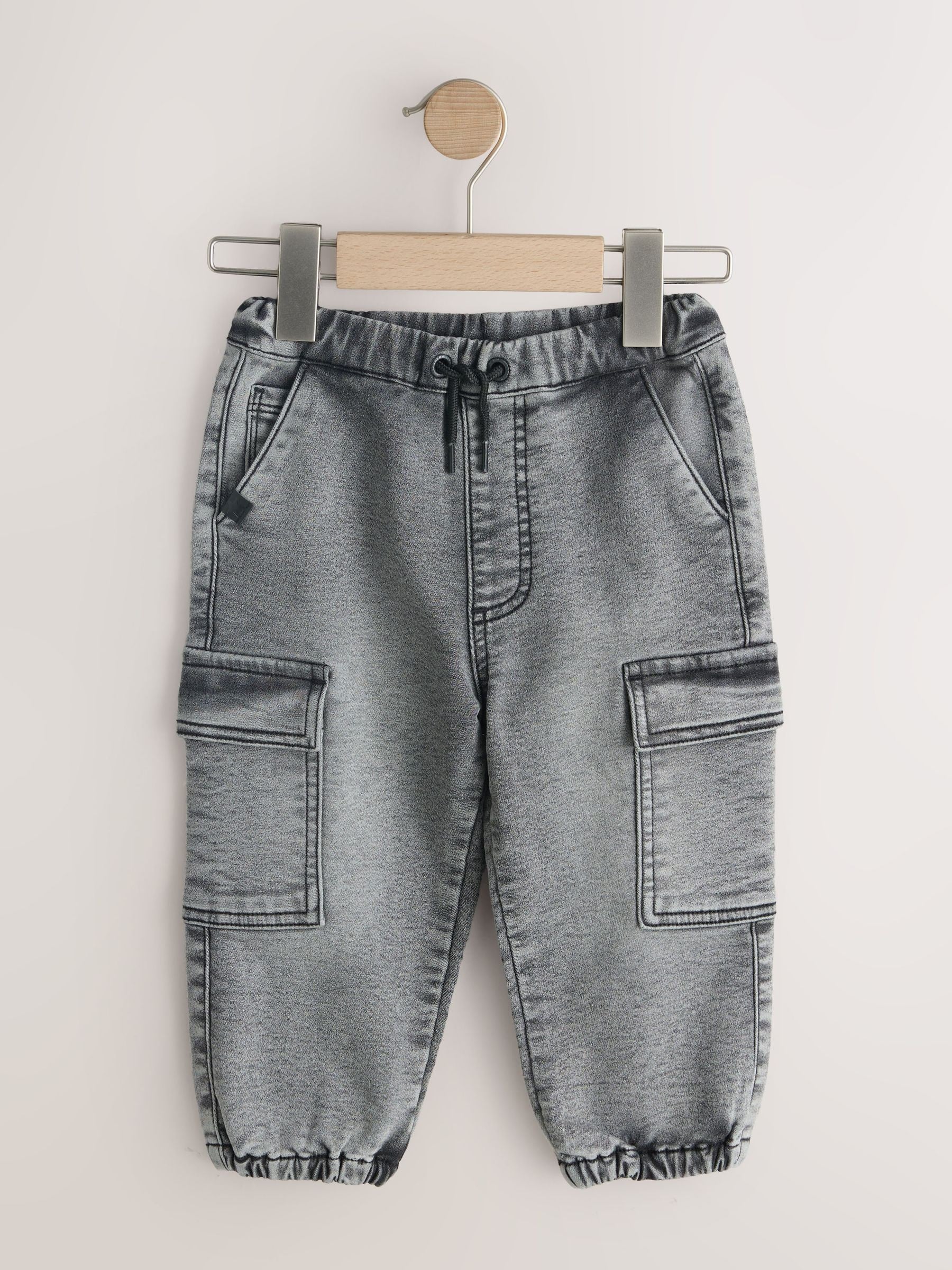 Grey Comfort Stretch Wide Cargo Jeans (3mths-7yrs)