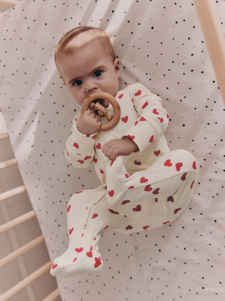 Red Heart Valentines Valentines Two Way Zip Baby Sleepsuit (0-2yrs) - Image 1 of 12