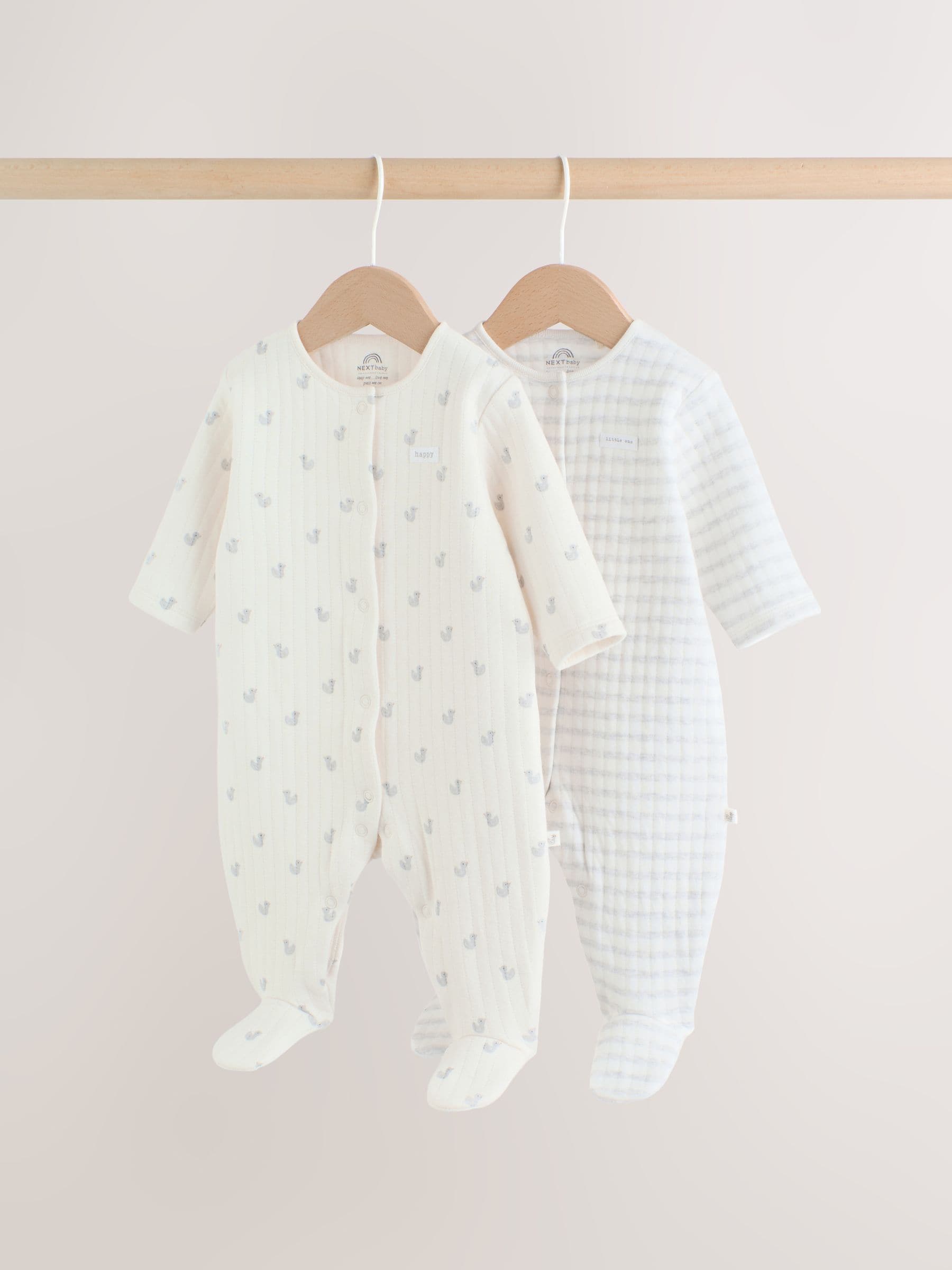 Grey Baby Quilted Sleepsuits 2 Pack