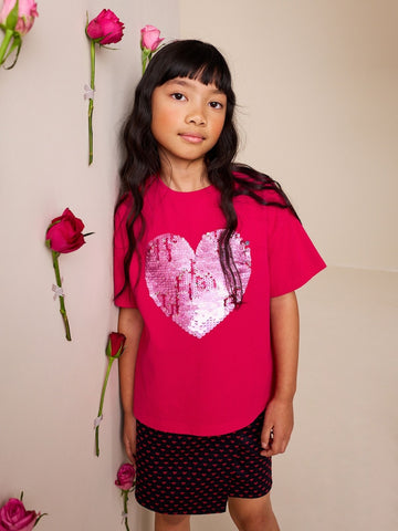 Red Heart Sequin T-Shirt (3-16yrs) - Image 1 of 8