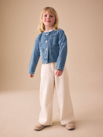 Mid Blue Collarless Denim Jacket (3-16yrs) - Image 1 of 9