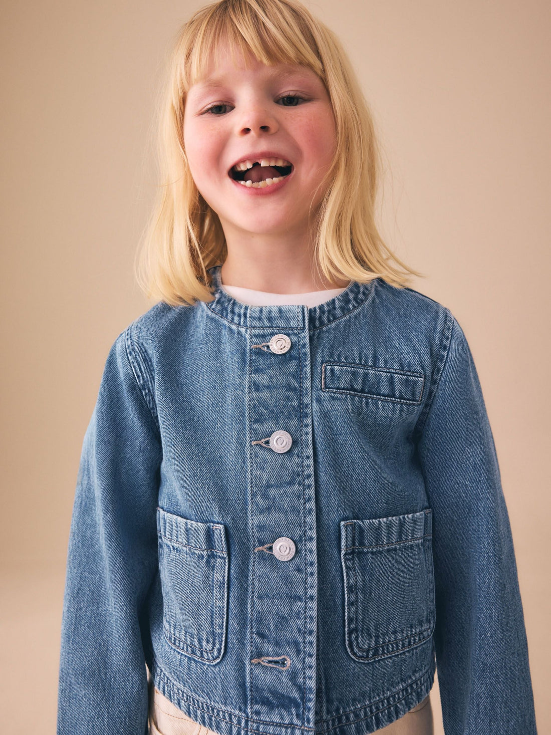 Mid Blue Collarless Denim Jacket (3-16yrs) - Image 1 of 9