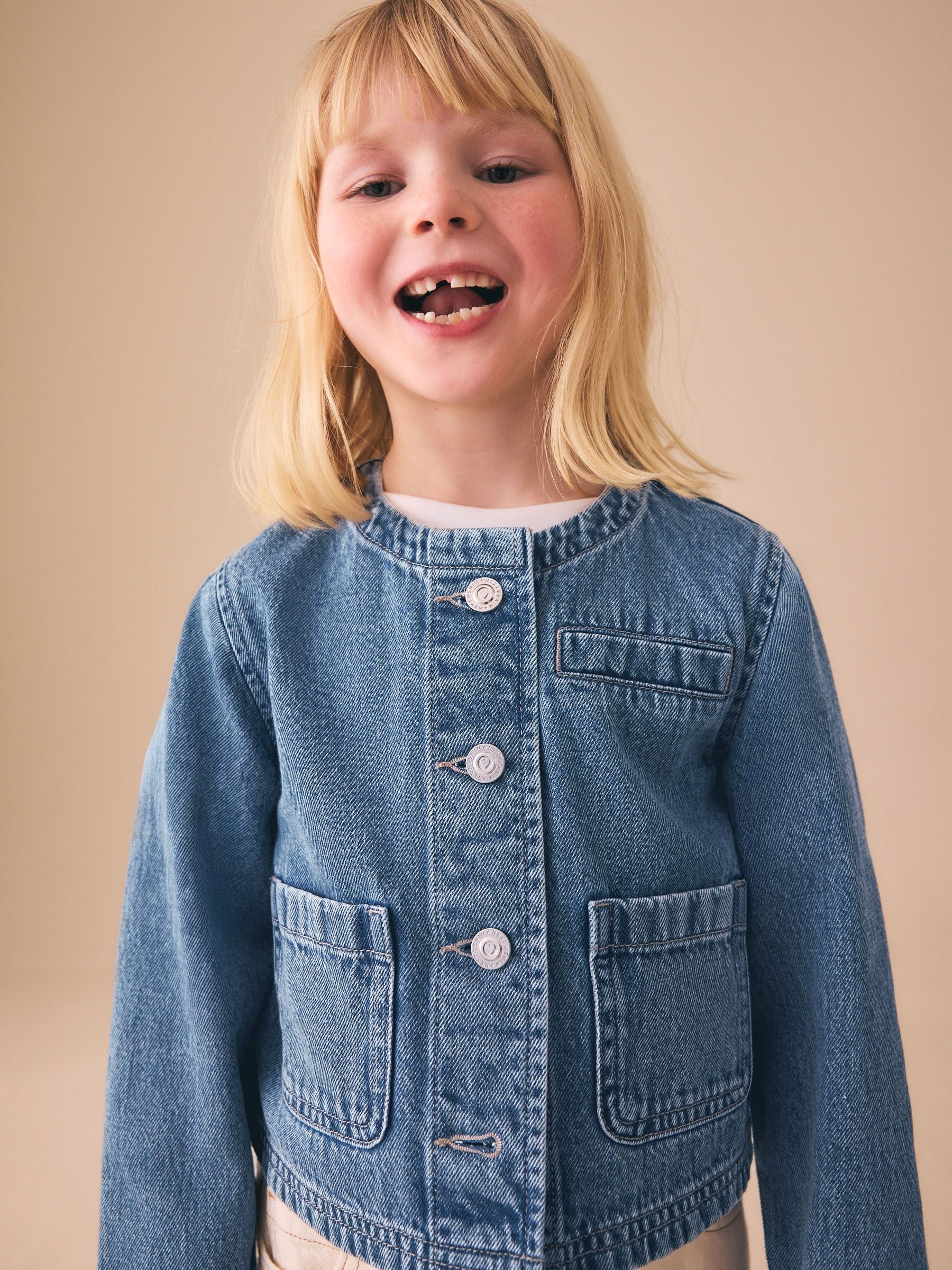 Mid Blue Collarless Denim Jacket (3-16yrs) - Image 2 of 9