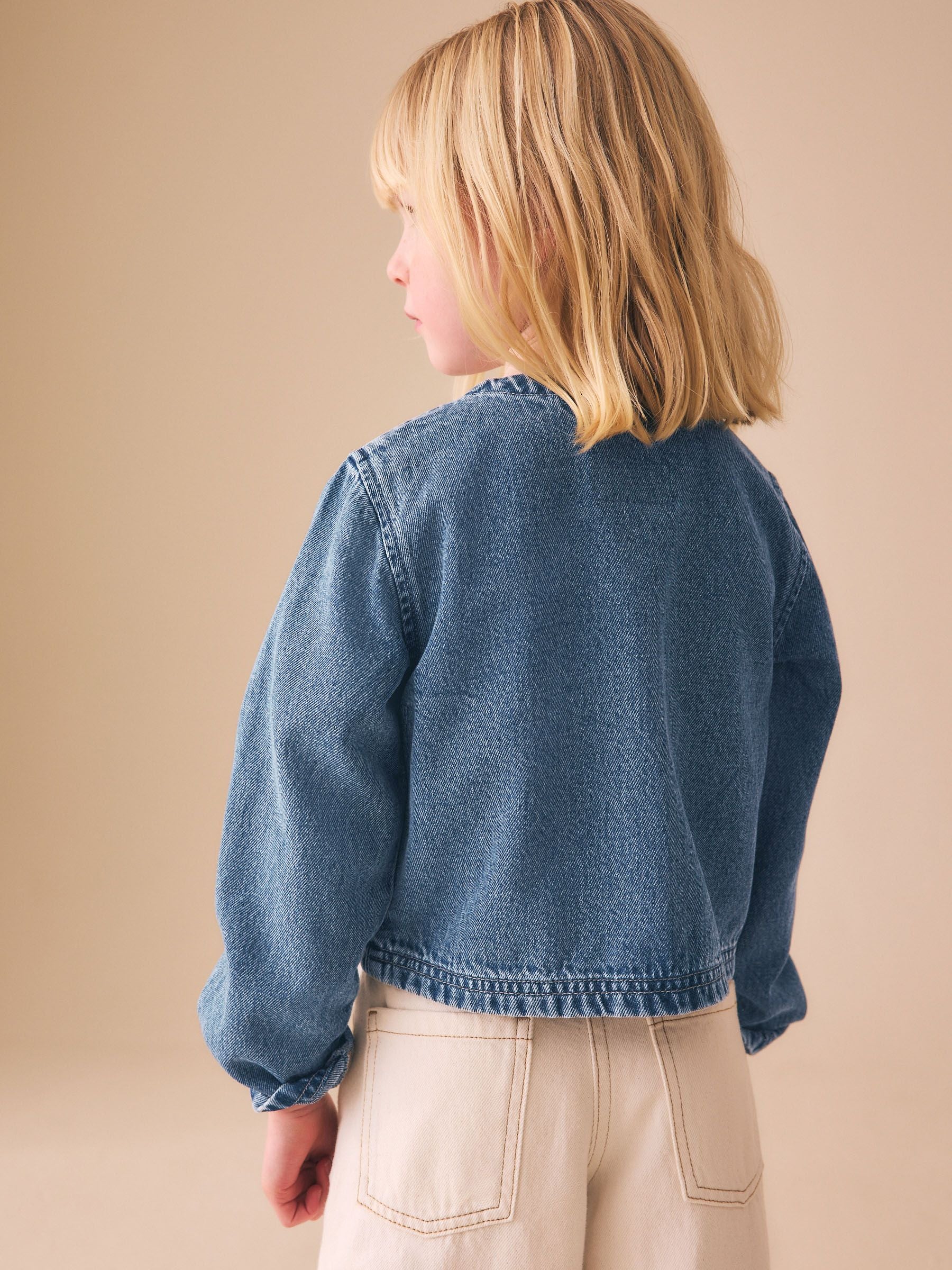 Mid Blue Collarless Denim Jacket (3-16yrs) - Image 3 of 9