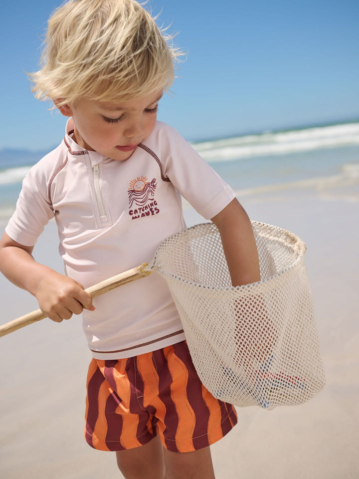 Orange/Ecru Short Sleeve Sunsafe Rash Vest and Swim Shorts Set (3mths-7yrs)