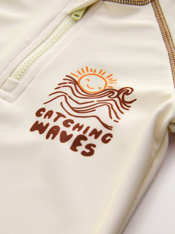 Orange/Ecru Short Sleeve Sunsafe Rash Vest and Swim Shorts Set (3mths-7yrs)