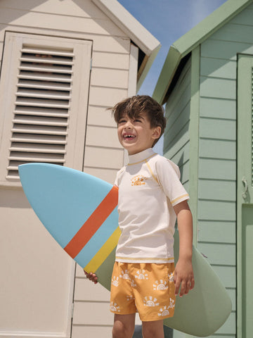 Yellow/Orange Short Sleeve Sunsafe Rash Vest and Swim Shorts Set (3mths-7yrs)
