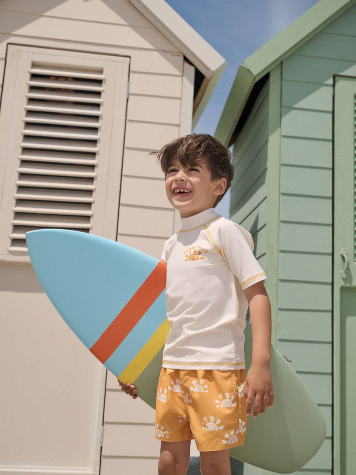 Yellow/Orange Short Sleeve Sunsafe Rash Vest and Swim Shorts Set (3mths-7yrs)