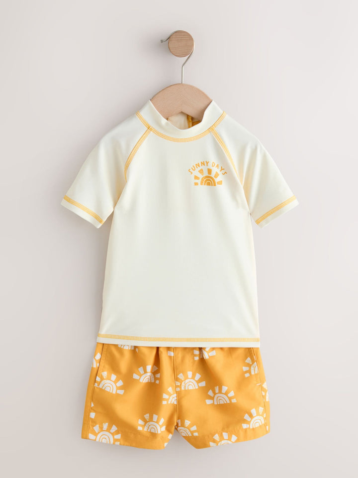 Yellow/Orange Short Sleeve Sunsafe Rash Vest and Swim Shorts Set (3mths-7yrs)