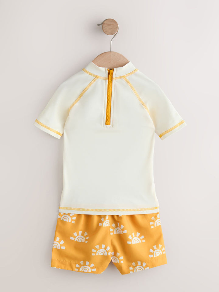 Yellow/Orange Short Sleeve Sunsafe Rash Vest and Swim Shorts Set (3mths-7yrs)