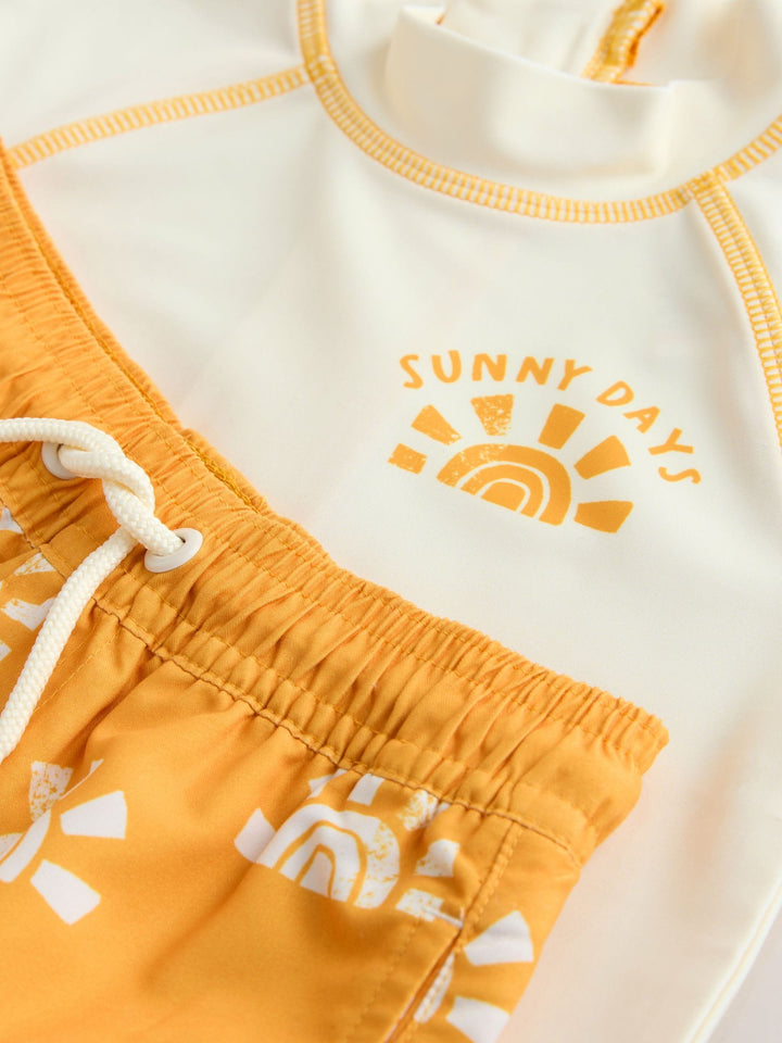 Yellow/Orange Short Sleeve Sunsafe Rash Vest and Swim Shorts Set (3mths-7yrs)
