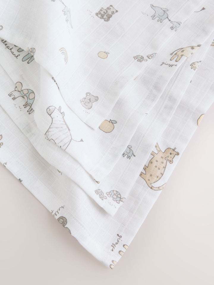 Neutral/Pink Mini Jungle Baby Muslin Cloths 4 Pack