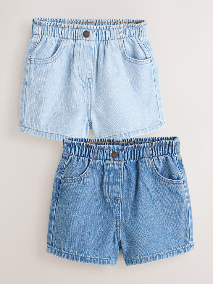 Mid Blue & Dark Blue Denim Pull On Shorts 2 Pack (3mths-10yrs)