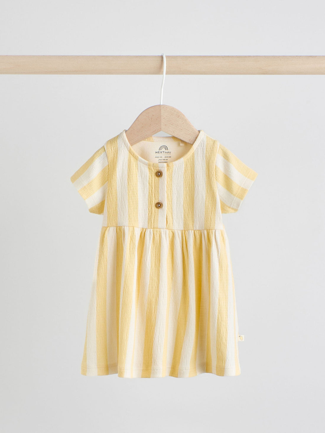 Yellow/Cream Spot/Stripe Baby Short Sleeve Dresse 2 Pack (0mths-3yrs)