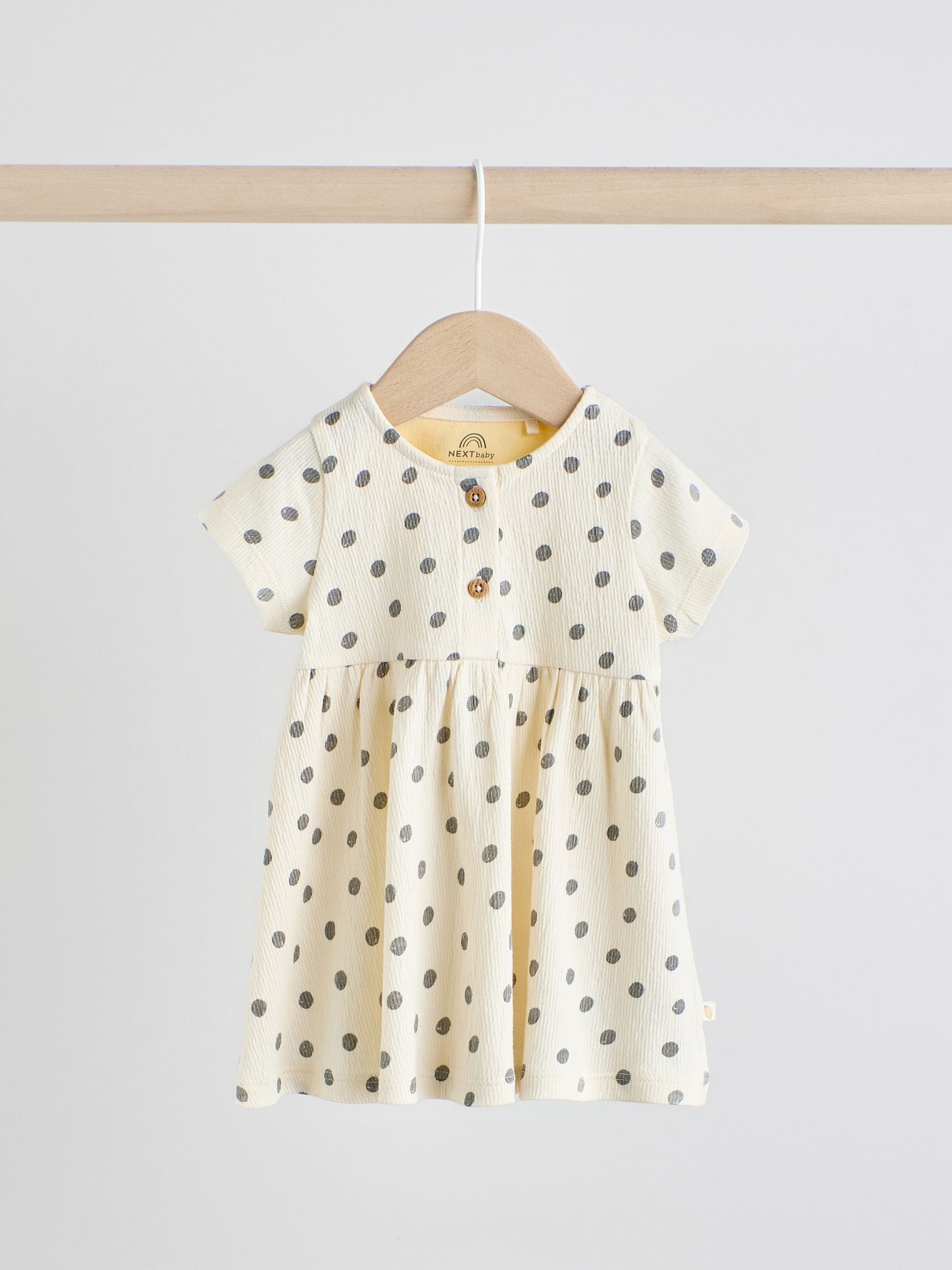 Yellow/Cream Spot/Stripe Baby Short Sleeve Dresse 2 Pack (0mths-3yrs)