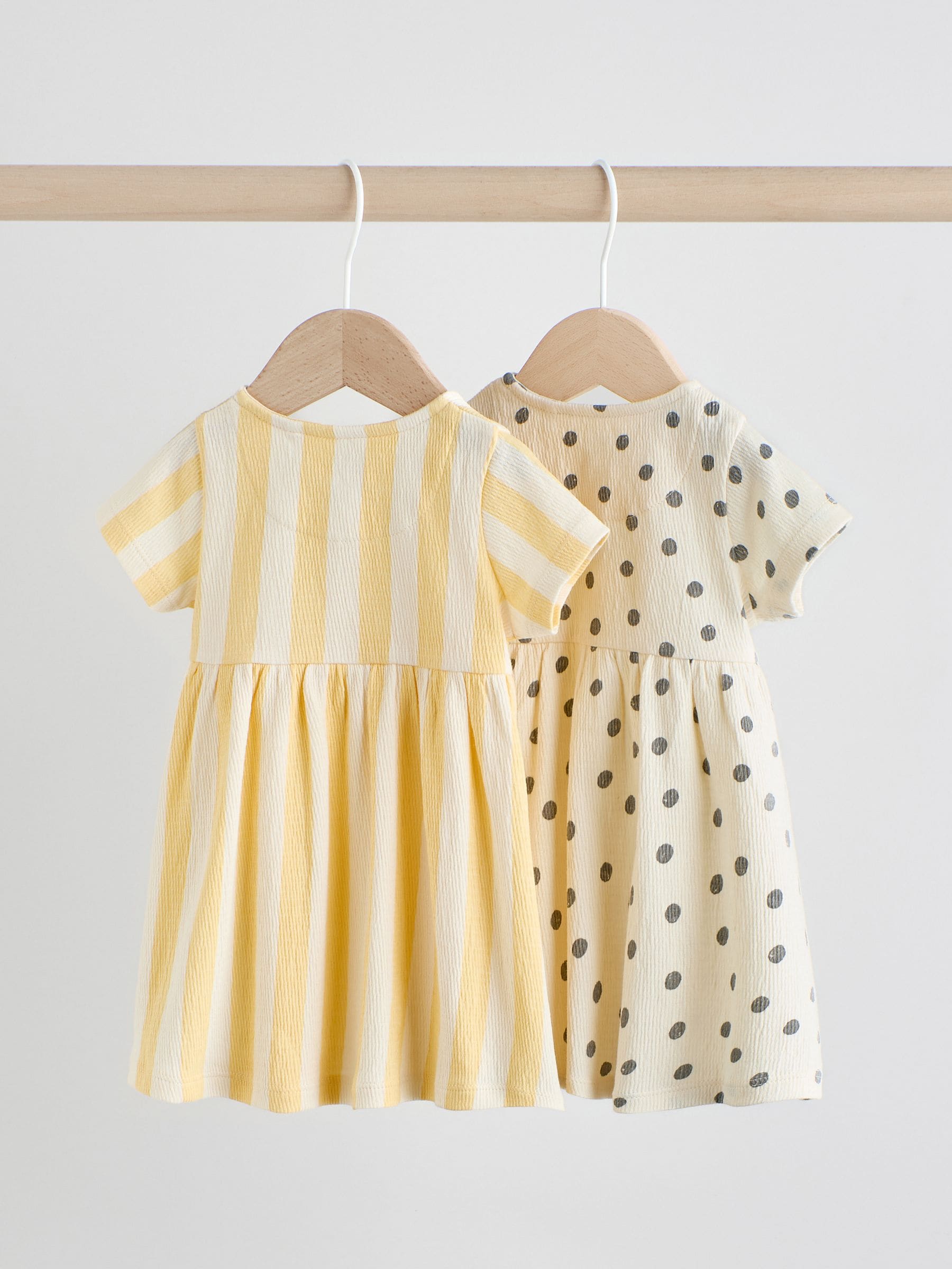 Yellow/Cream Spot/Stripe Baby Short Sleeve Dresse 2 Pack (0mths-3yrs)