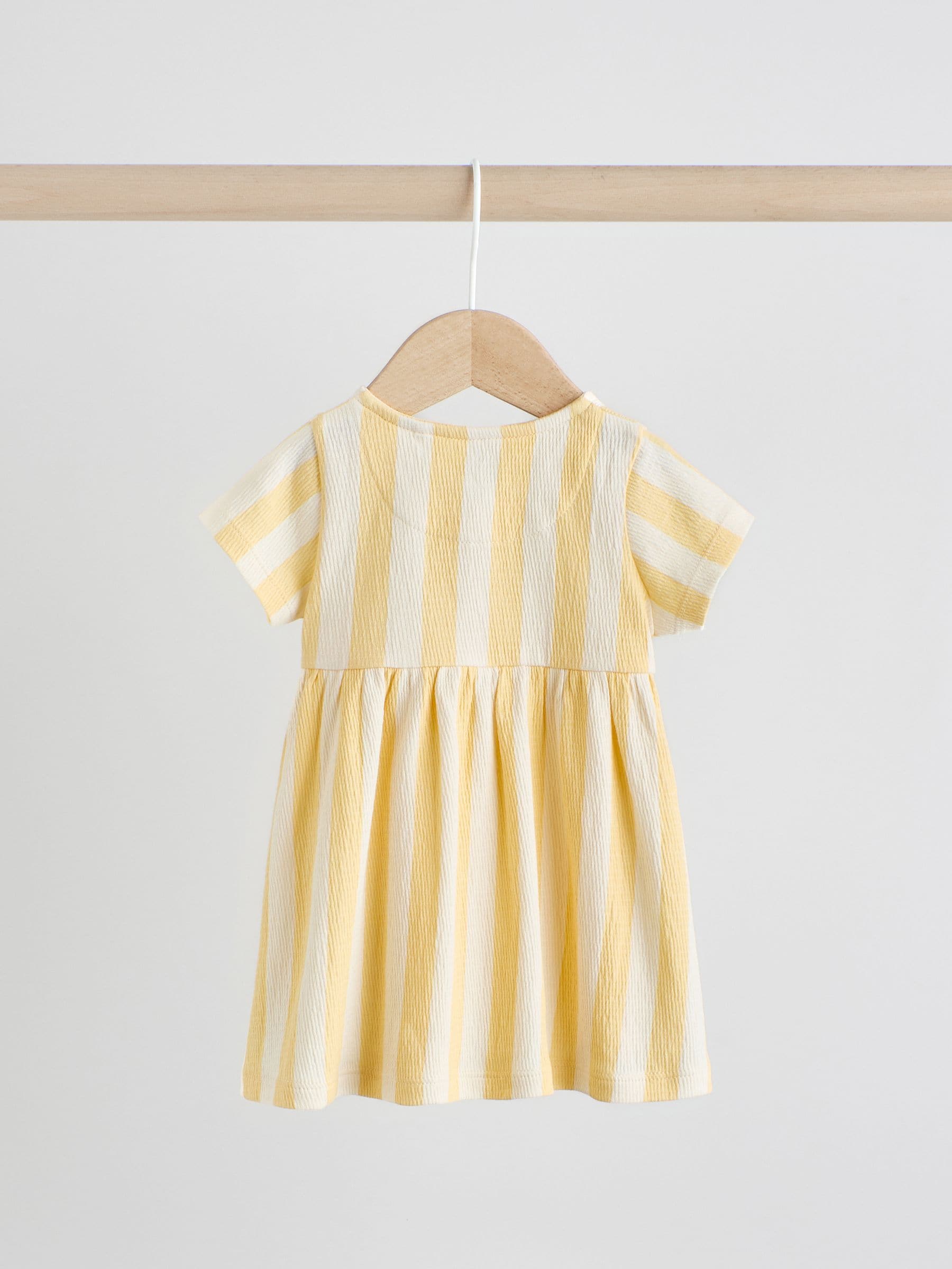 Yellow/Cream Spot/Stripe Baby Short Sleeve Dresse 2 Pack (0mths-3yrs)