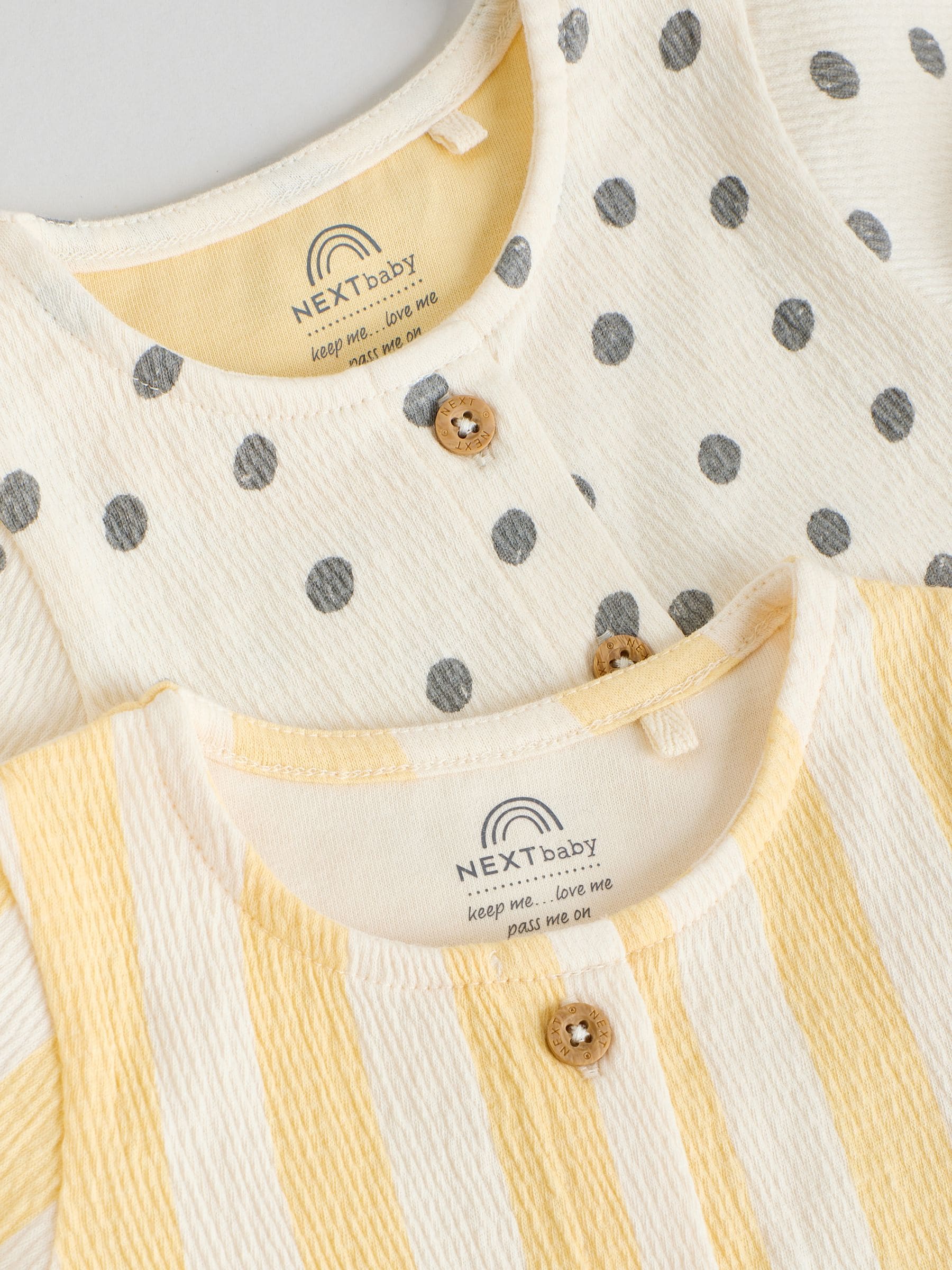 Yellow/Cream Spot/Stripe Baby Short Sleeve Dresse 2 Pack (0mths-3yrs)