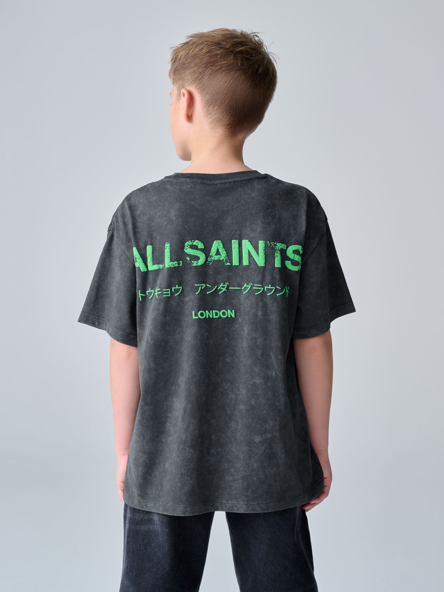 smALLSAINTS Washed Black/Green Oversized Underground Crew Neck Cotton T-Shirt