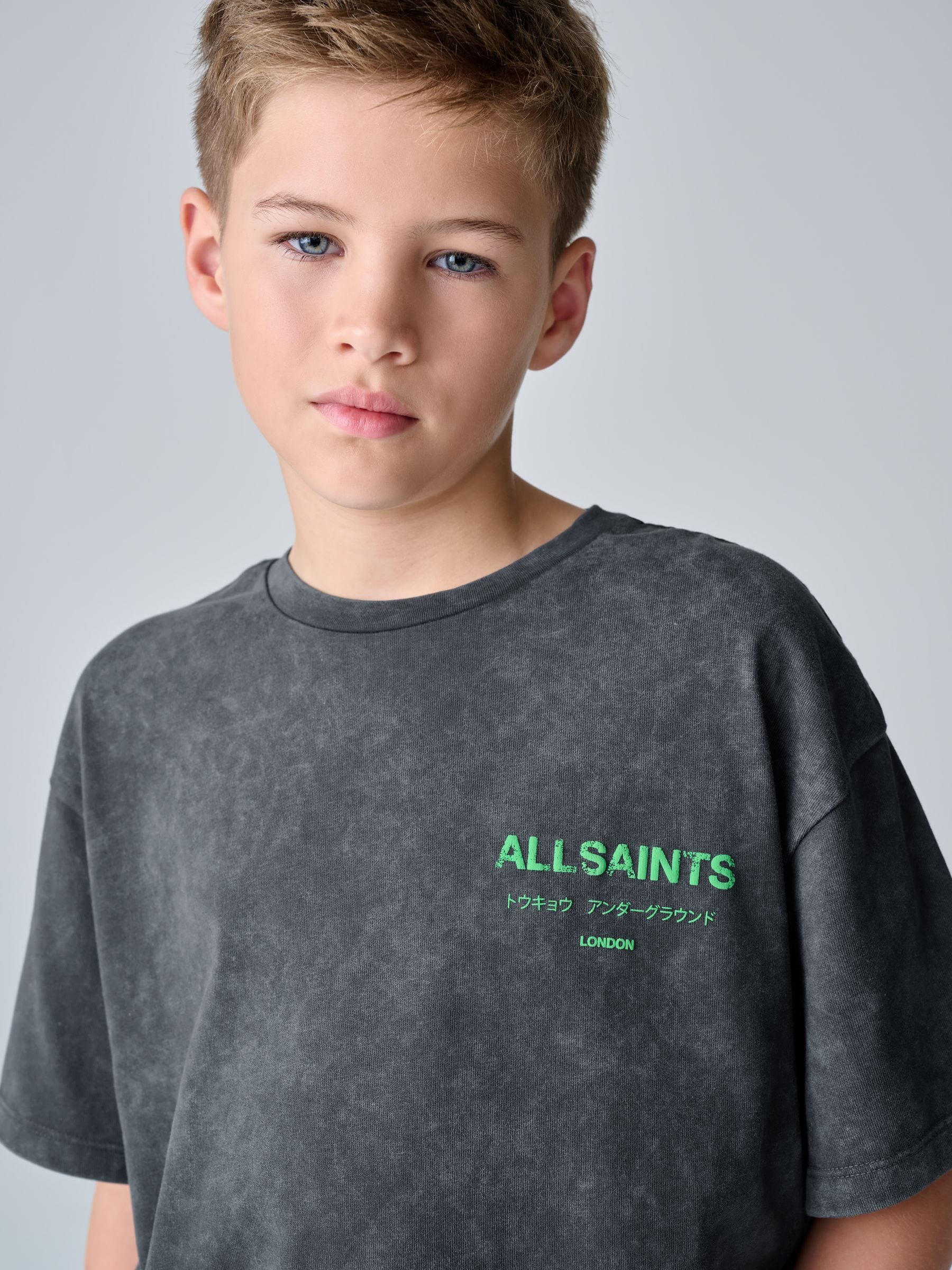 smALLSAINTS Washed Black/Green Oversized Underground Crew Neck Cotton T-Shirt
