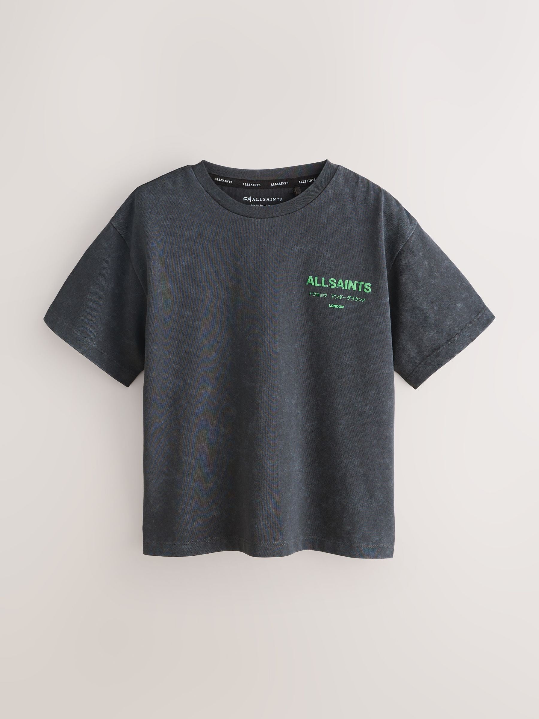smALLSAINTS Washed Black/Green Oversized Underground Crew Neck Cotton T-Shirt