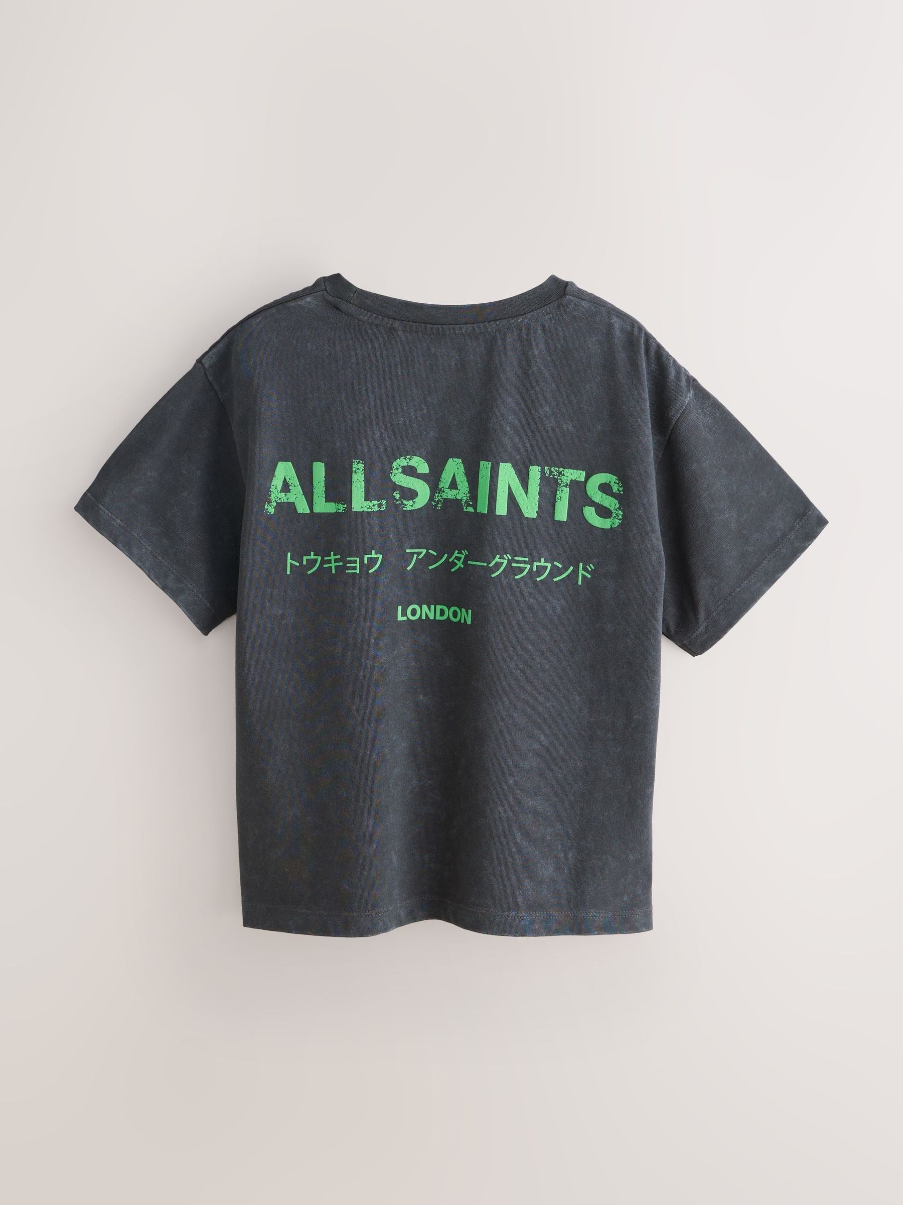 smALLSAINTS Washed Black/Green Oversized Underground Crew Neck Cotton T-Shirt